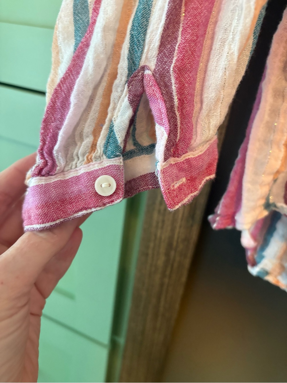 Kaari blue Pink Striped Women's Peasant Blouse - Picture 5 of 5